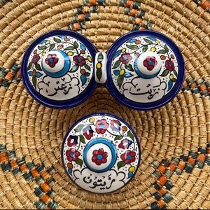Set Multicolored Zeit & Zatar & Zaytoon Bowl Ceramic Handmade Made in Palestine